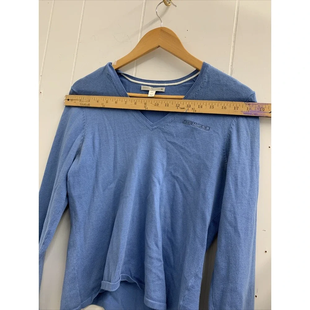 Cutter & Buck Sweater Medium‎ Pullover Unisex Womens y2k V-Neck Blue 100% Cotton